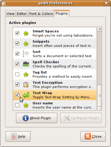 TextWrap plugin in gedit Preference Dialog